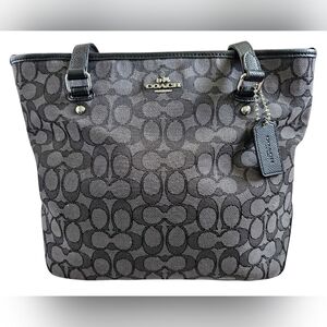 Coach Outline Black and Gray Signature Tote, Excellent Condition